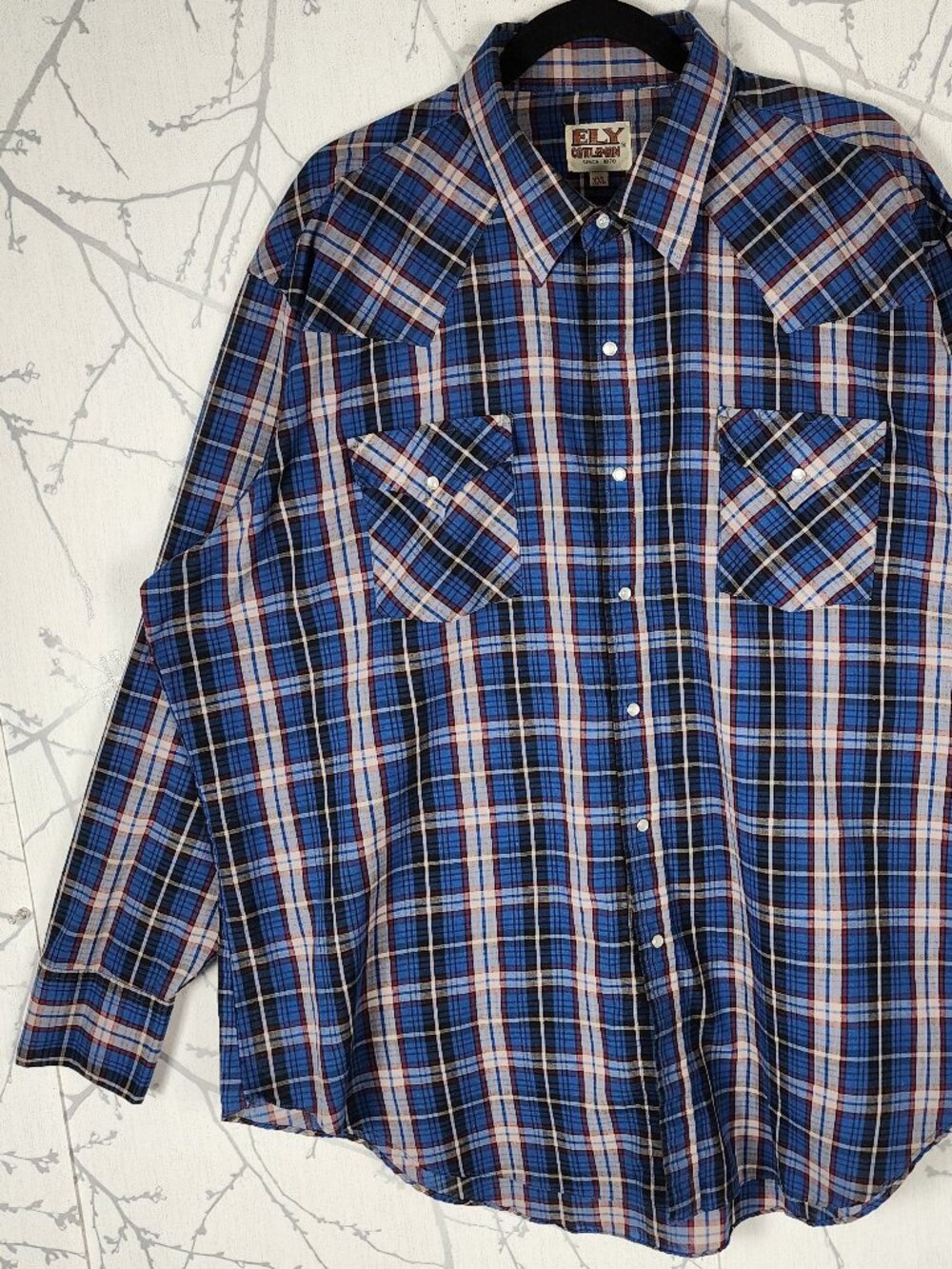 Ely Cattleman Blue Plaid Cotton Pearl Snap Western Shirt